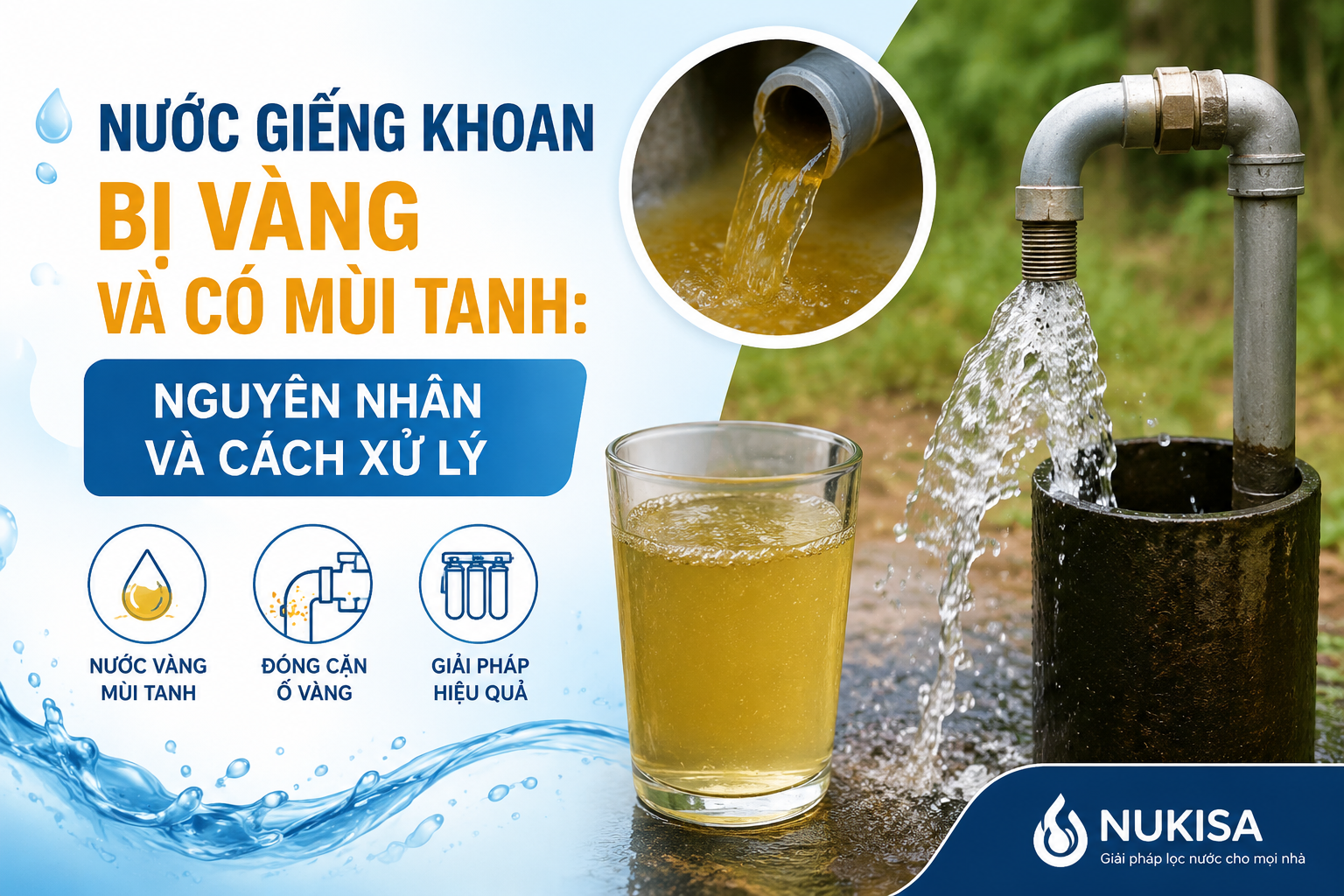 Nước giếng khoan bị vàng và có mùi tanh: Nguyên nhân và cách xử lý