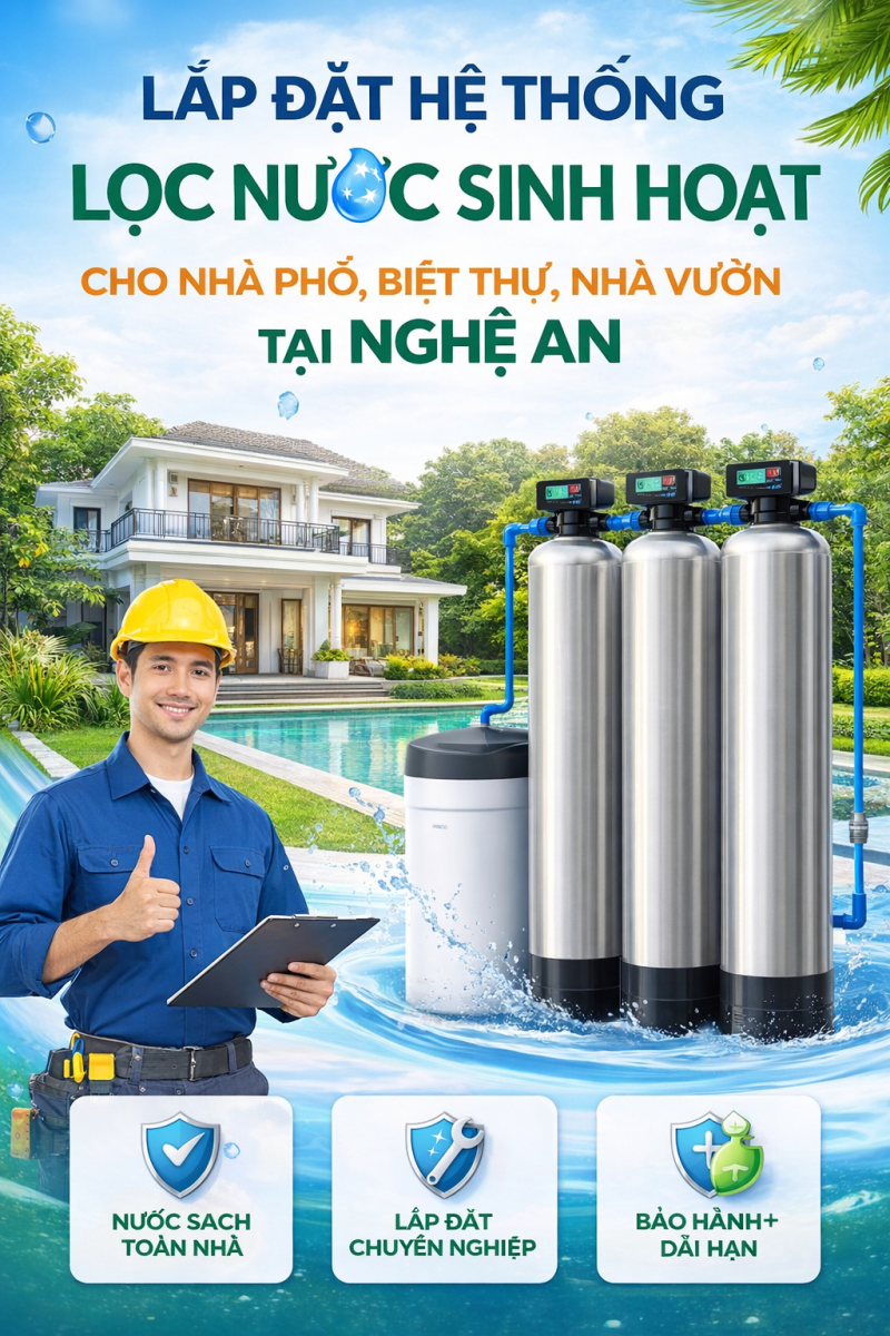 Lắp đặt hệ thống lọc nước sinh hoạt cho nhà phố, biệt thự, nhà vườn tại Nghệ An
