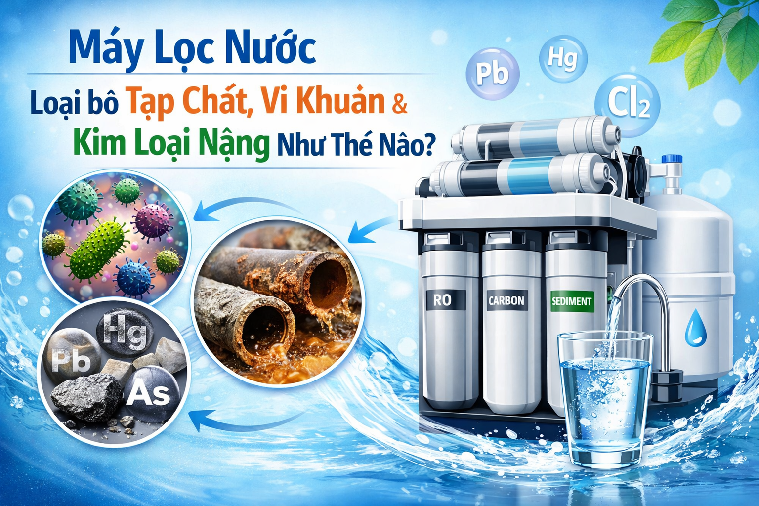 Máy lọc nước giúp loại bỏ tạp chất, vi khuẩn và kim loại nặng như thế nào?