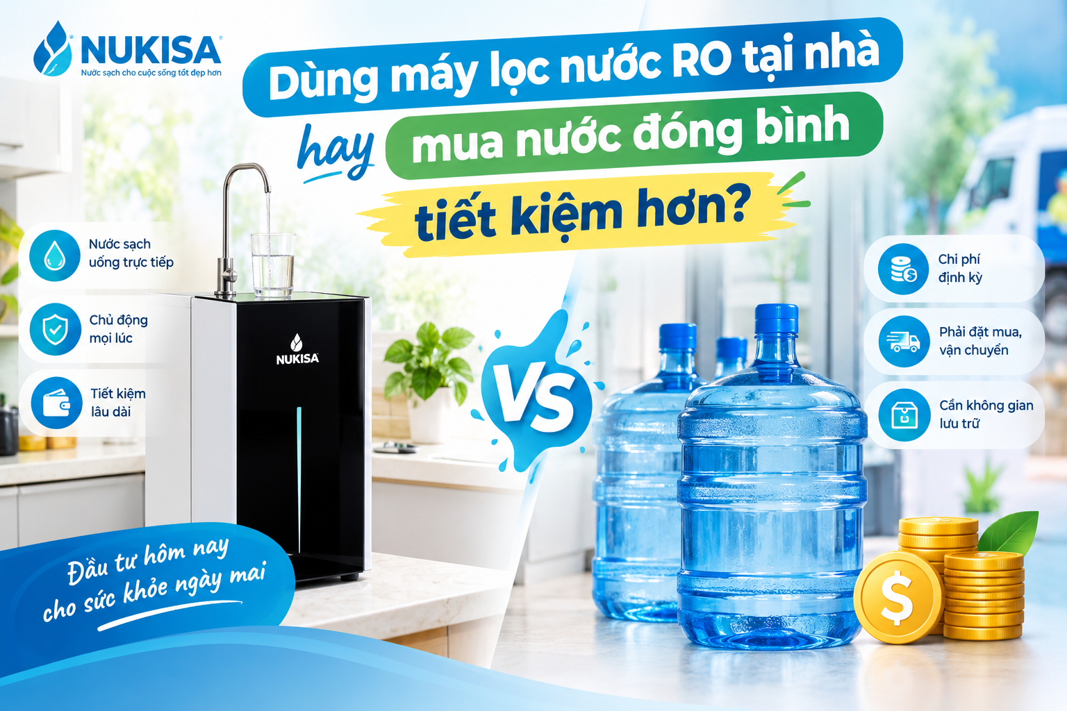 Dùng máy lọc nước RO tại nhà hay mua nước đóng bình tiết kiệm hơn?