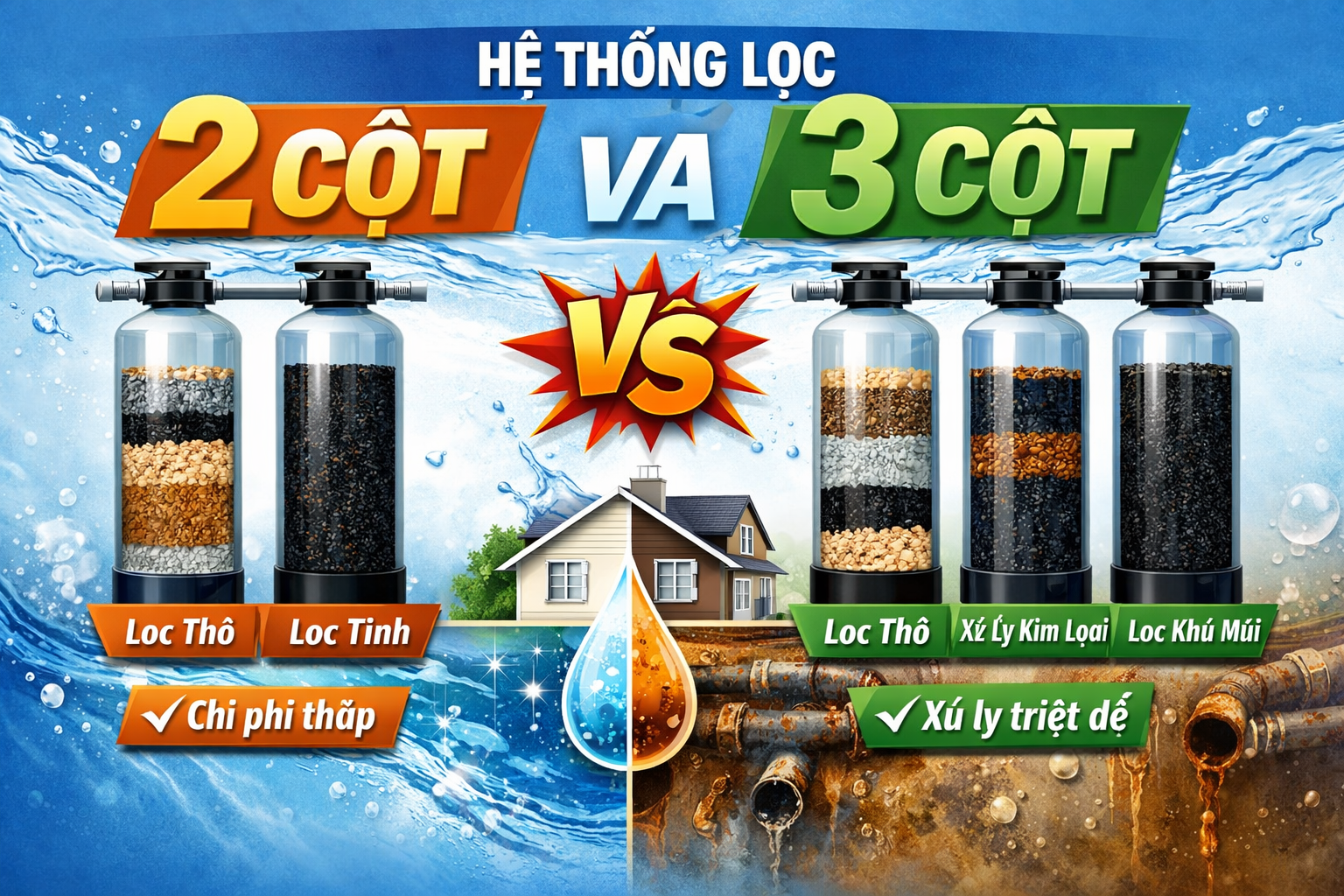 Hệ thống lọc 2 cột và 3 cột khác nhau thế nào?