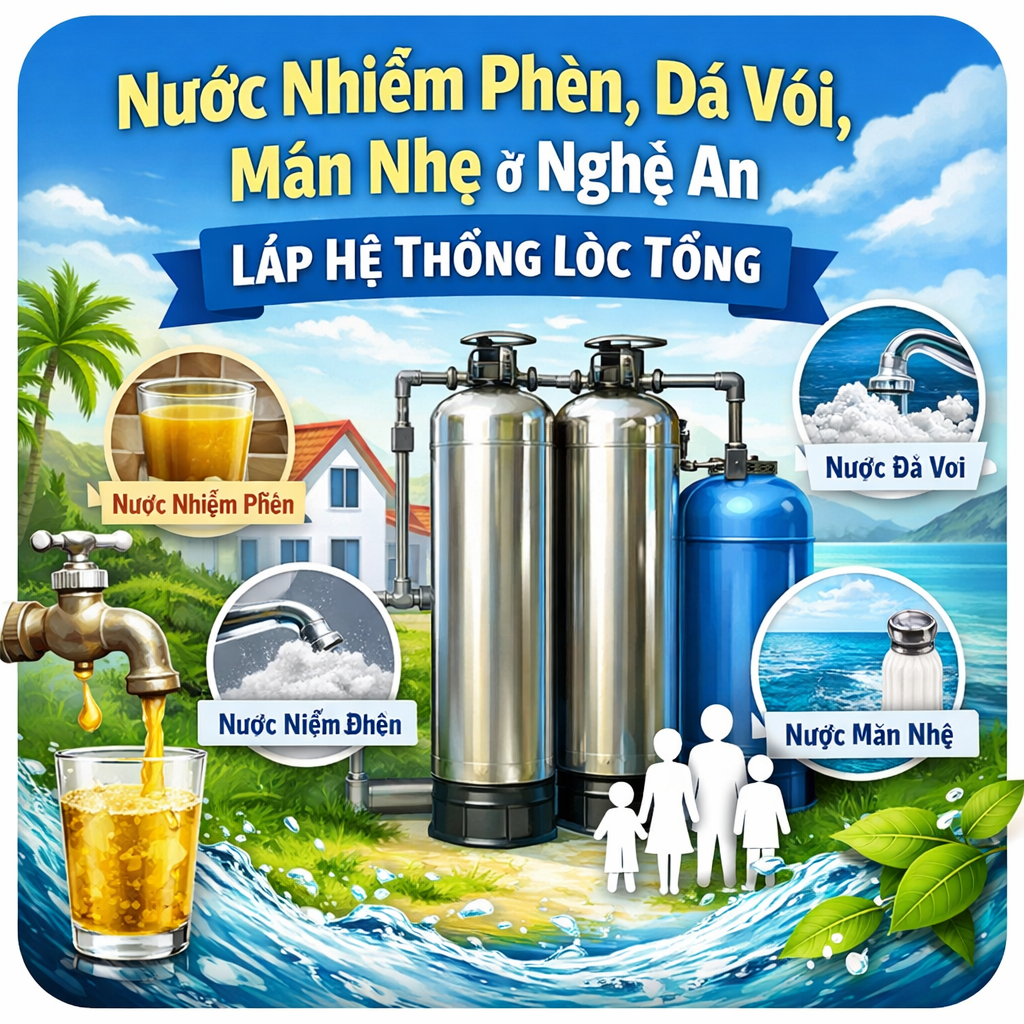 Nước nhiễm phèn, đá vôi, mặn nhẹ ở Nghệ An ngày càng phổ biến – Lắp hệ thống lọc tổng là lựa chọn bền vững