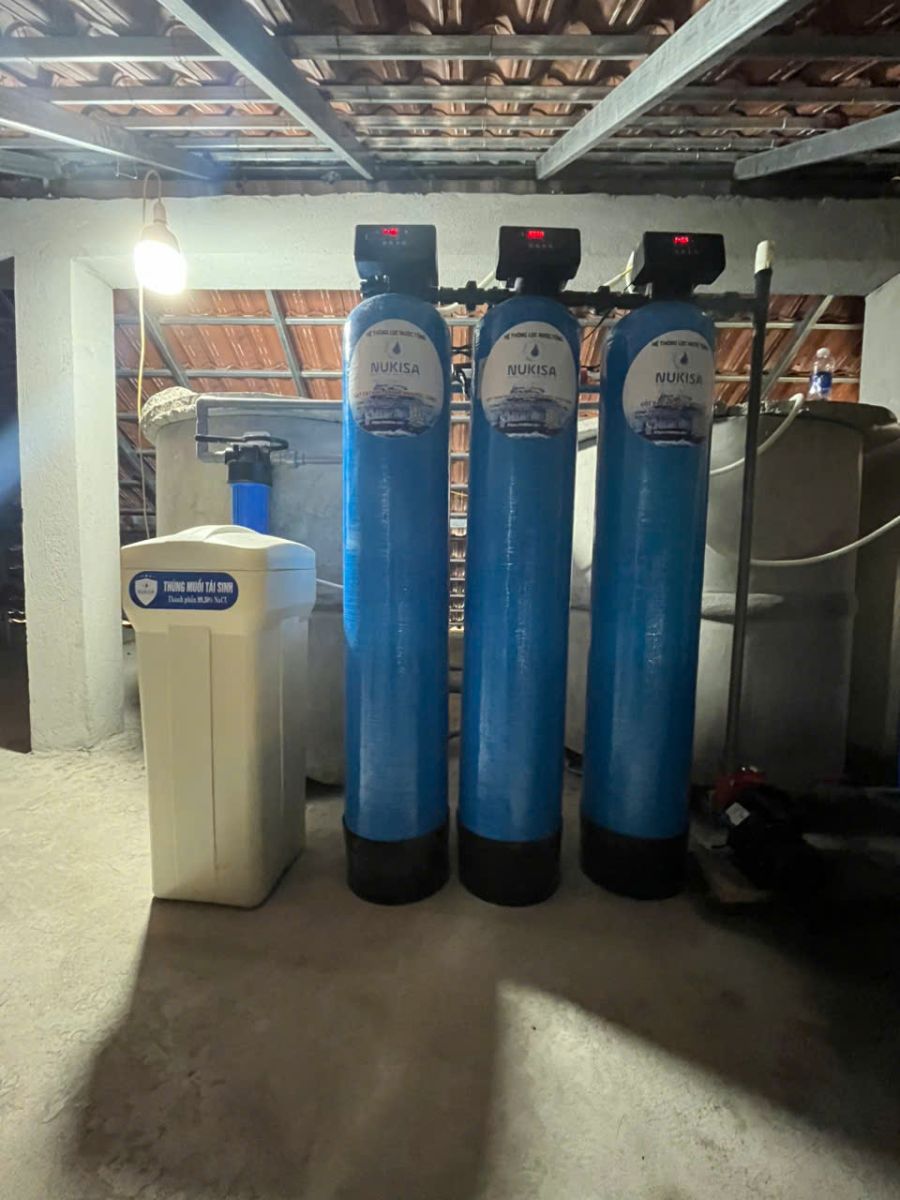 lắp đặt hệ thống lọc tổng 3 cột van tự động nhà bác Đức x11, xã diễn thịnh