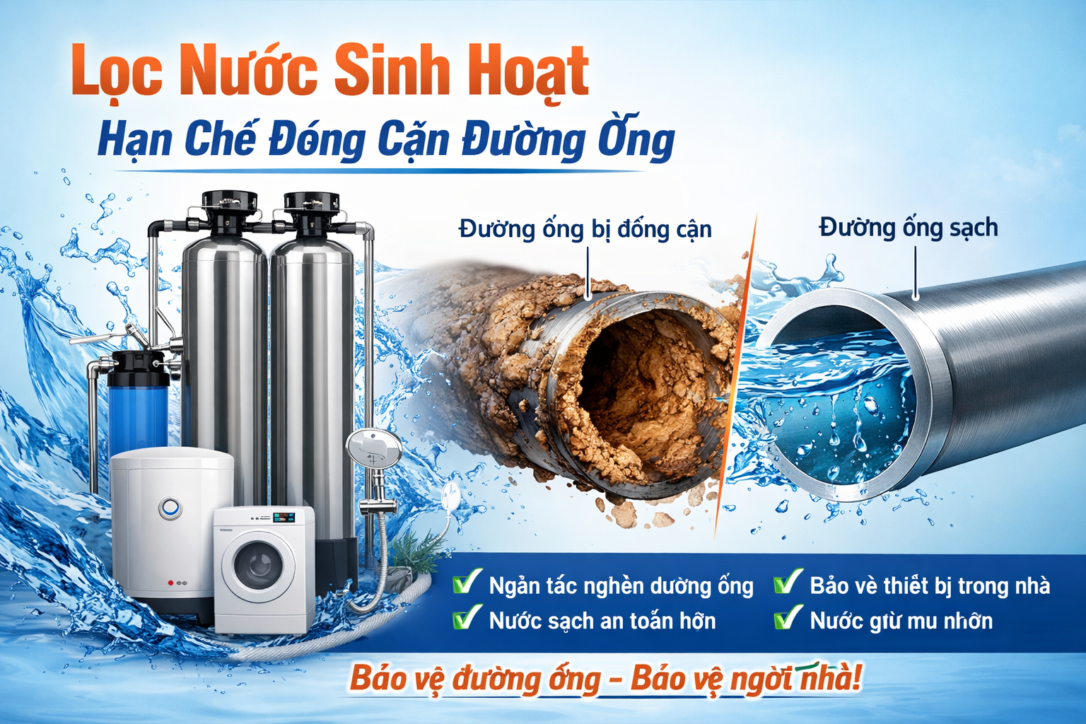 Lọc nước sinh hoạt giúp hạn chế đóng cặn trong đường ống – Bảo vệ ngôi nhà từ bên trong