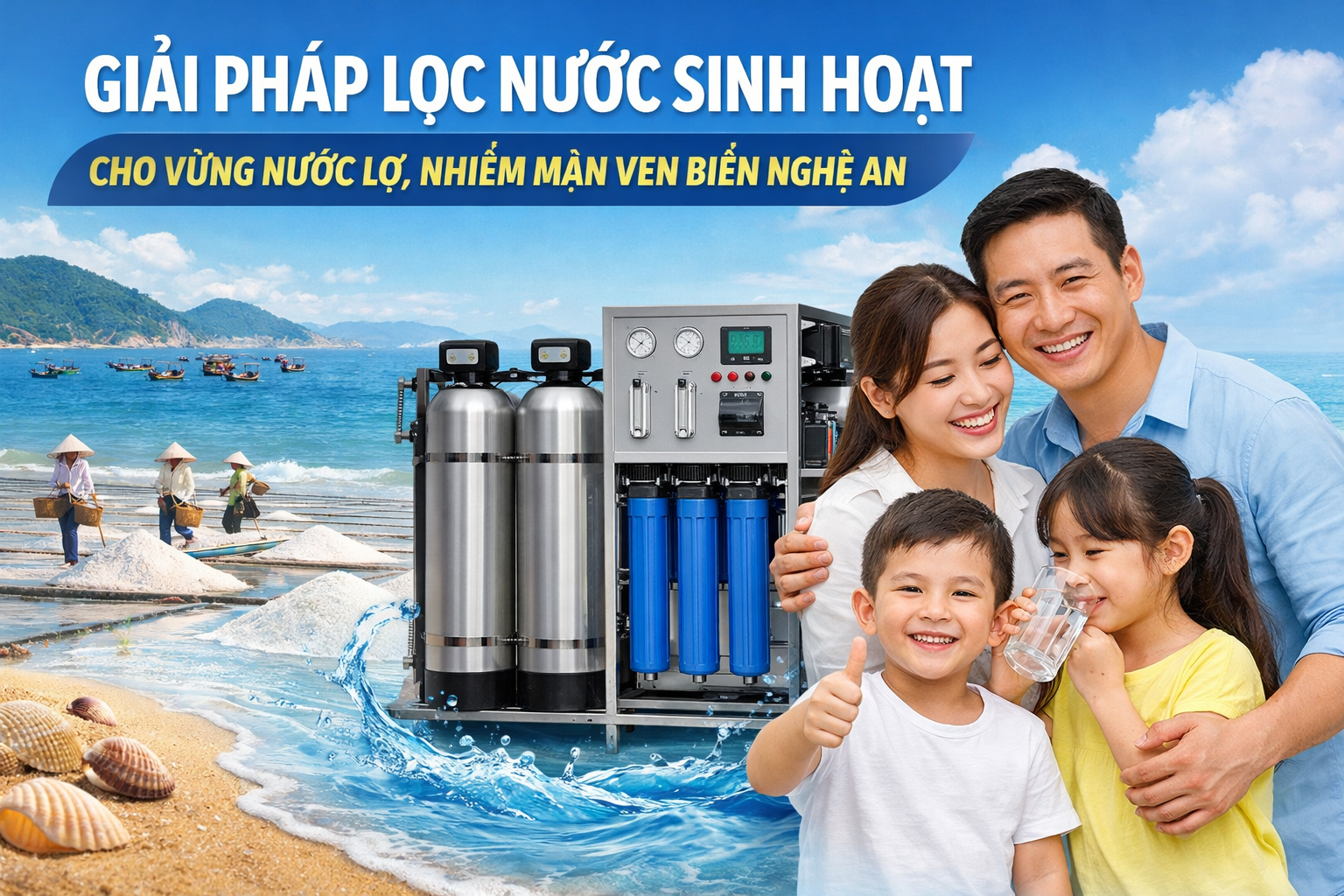 Giải pháp lọc nước sinh hoạt cho vùng nước lợ, nhiễm mặn ven biển Nghệ An.