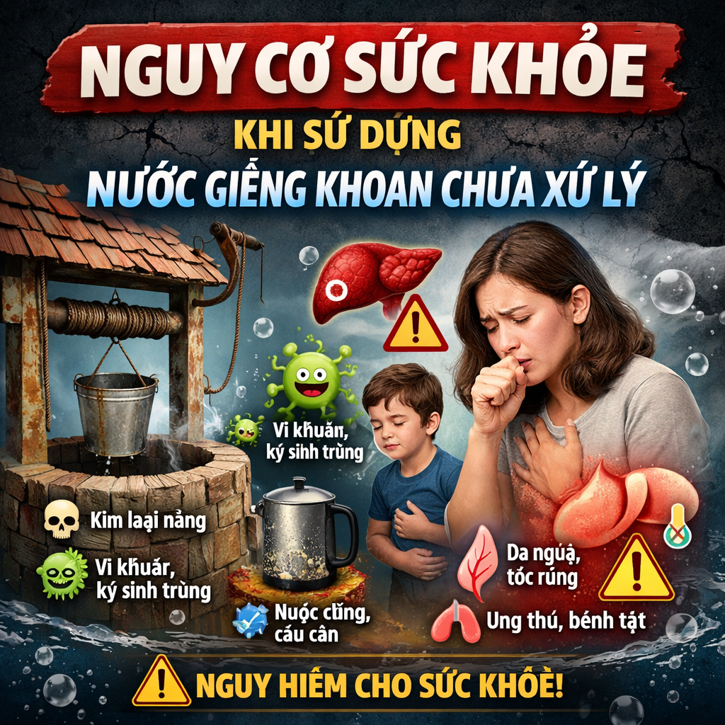 Nguy cơ sức khỏe khi sử dụng nước giếng khoan chưa xử lý