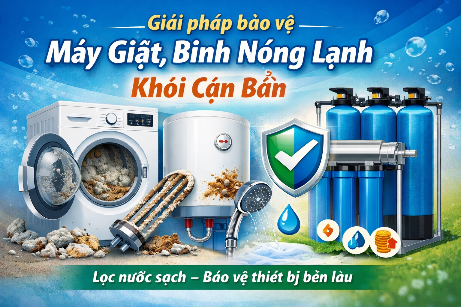 Giải pháp bảo vệ máy giặt, bình nóng lạnh khỏi cặn bẩn